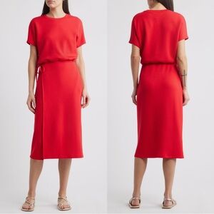 NEW SPANX AirEssentials Tie Waist Midi Dress Red